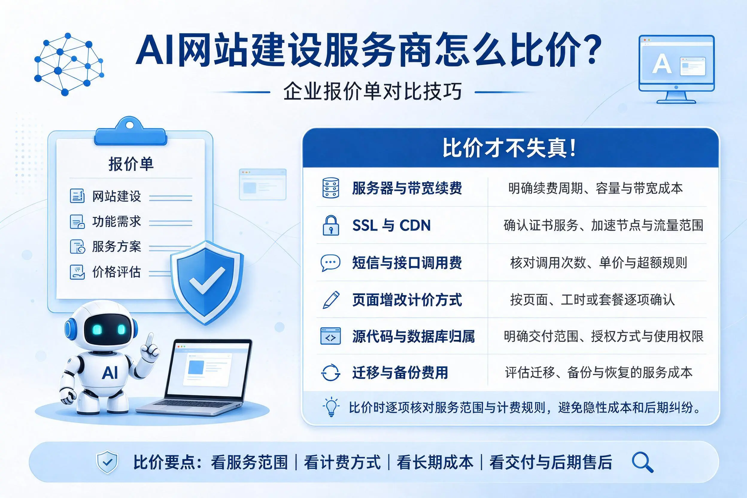 AI网站建设服务商怎么比价？五指山企业报价单对比技巧